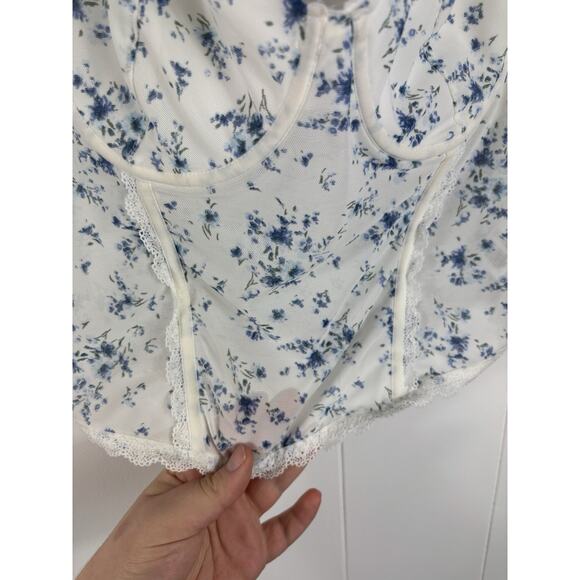 Garage White Lace Babydoll Crop top Western Coquett Bloomcore Peasant Fairy L - Picture 2 of 6